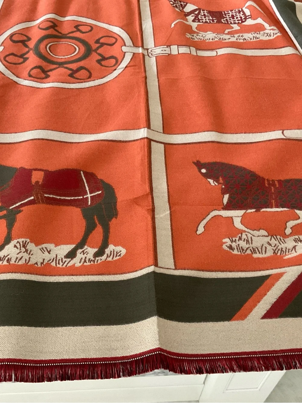 Orange Equestrian Pattern shawl/scarf